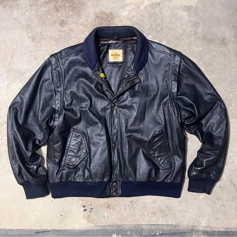 Hard Rock Cafe Black Leather Bomber Jacket